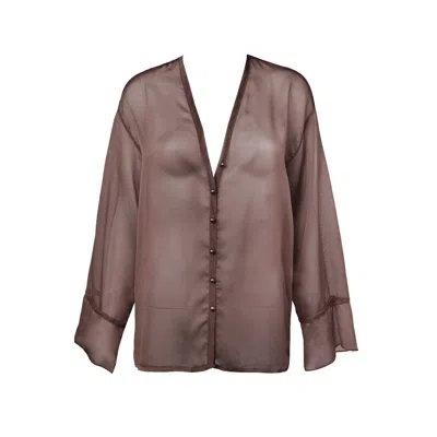 Guaja. Studio Women's Haze Sheer Button-up Blouse- Brown