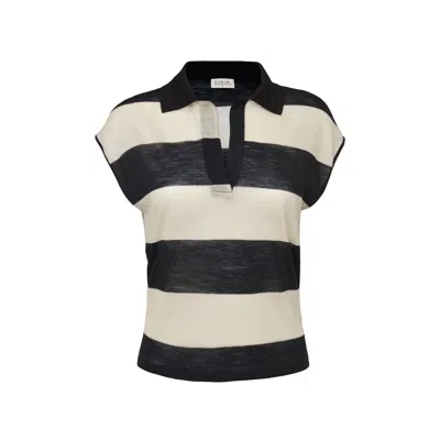 Guaja. Studio Women's Neutrals / Black Sleeveless Wool Polo Top - Stripes