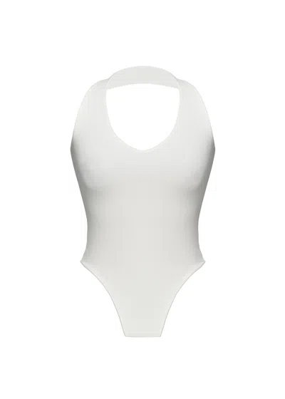 Guaja. Studio Women's White Cleo Plunge Halter Bodysuit