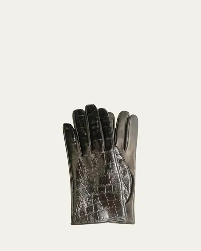 Guanti Giglio Fiorentino Croc-embossed Nappa Leather Gloves In Gray