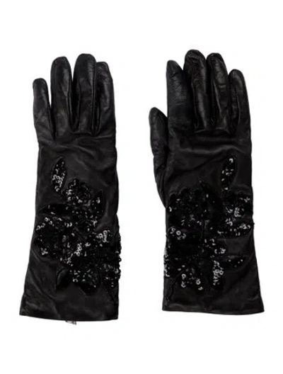 Pre-owned Guanti Giglio Fiorentino Flower Embellished Gloves In Black