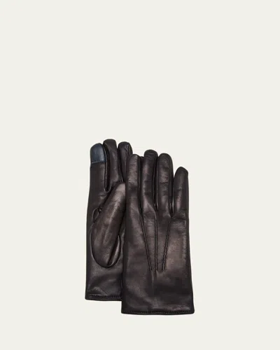 Guanti Giglio Fiorentino Leather & Cashmere Touch Screen Gloves In Blue