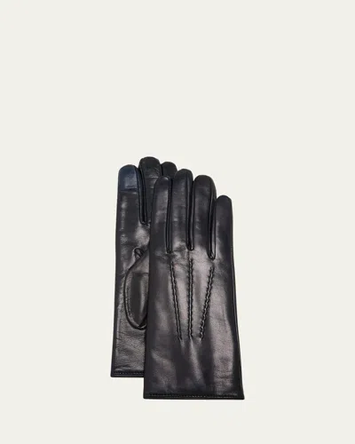 Guanti Giglio Fiorentino Leather & Cashmere Touch Screen Gloves In Navy 39