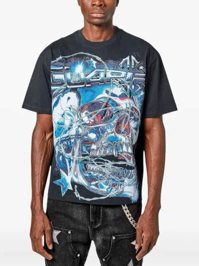 Guapi Chrome Skull Graphic T-shirt In Black