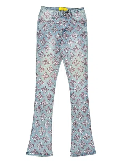 Guapi Crystal-embellished Flare Jeans In Blue