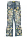 Guapi Floral-embroidered Distressed Jeans In Gray