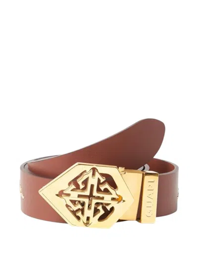 Guapi Gold Emblem Leopard-print Belt In Brown