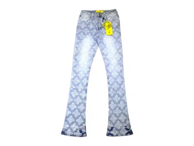 Pre-owned Guapi Men's  Embellished Denim V4 Jeans In Aqua Blue