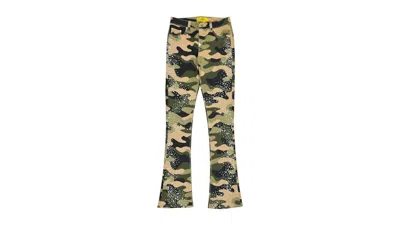 Pre-owned Guapi Men's  Pearls Embellished Denim Jean In Camo In Multi