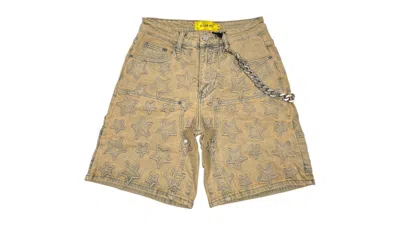 Pre-owned Guapi Men's  Vintage Stars Denim Shorts In Beige In Sand