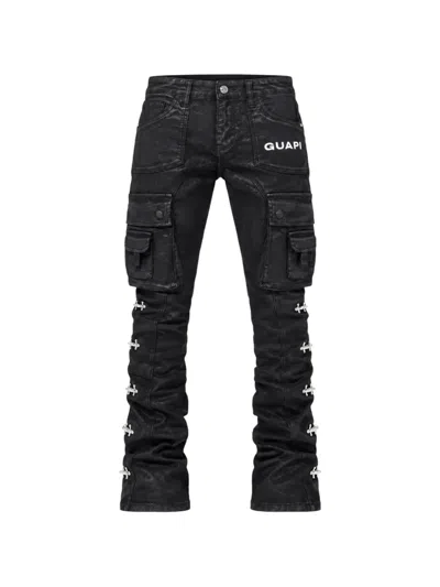 Guapi Obsidian Waxed-denim Cargo Pants In Black