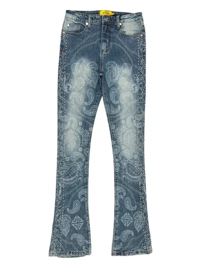 Guapi Paisley-print Embellished Slim-fit Jeans In Blue
