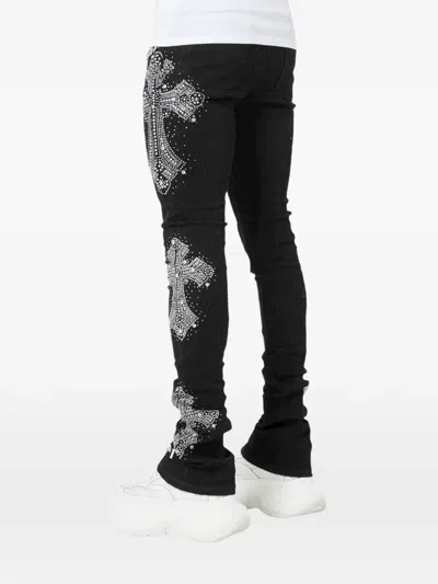 Guapi Rhinestone Cross Distressed Jeans In Multi