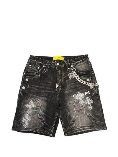 Guapi Rhinestone Gothic Denim Shorts In Black