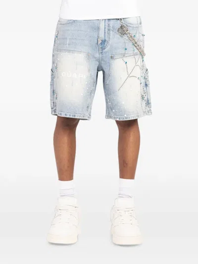 Guapi Spiderweb-embellished Denim Shorts In Blue