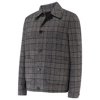 Guards London Men's Black / Grey Scot Reversible Wool Blend Jacket - Black/black Check In Multi