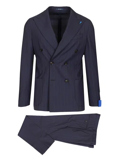 Guarinucci Abito Doppio Petto Gessato Blu Lana Dresses Blue