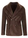 Guarinucci Double-breasted Blazer In Washed Denim Jackets Brown