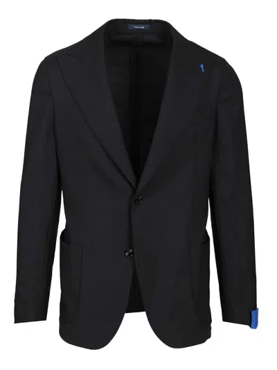 Guarinucci Blazer Lancia 2 Tasche Toppa Tela 100 Lana Tecnica Ritorta Jackets Blue In Black