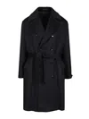 Guarinucci Cappotto 2 Petti Cintura 100 Cachemire Jackets Blue In Black