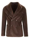 Guarinucci Double-breasted Blazer In Washed Denim Jackets Brown In Brown