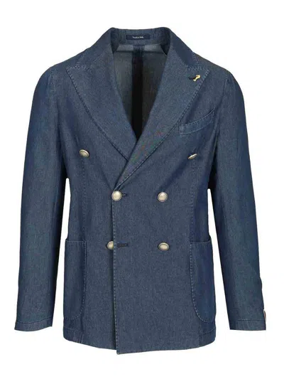 GUARINUCCI DOUBLE-BREASTED BLAZER IN WASHED DENIM