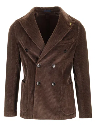 Guarinucci Double-breasted Blazer In Washed Denim Jackets Brown