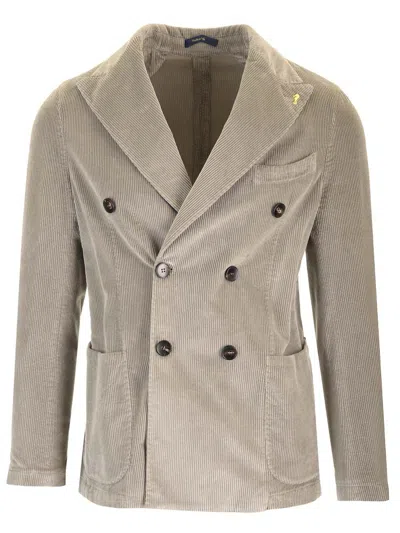 Guarinucci Double-breasted Blazer In Washed Denim Jackets Grey In Gray