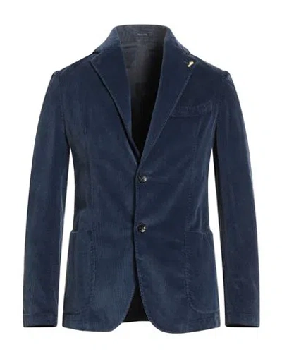 Guarinucci Man Blazer Navy Size 36 Cotton, Lyocell, Elastane In Blue