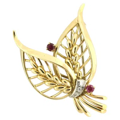Pre-owned Gübelin 18k Bicolor Gold Brooch With Ruby And Diamond, Circa 1990 In Multi