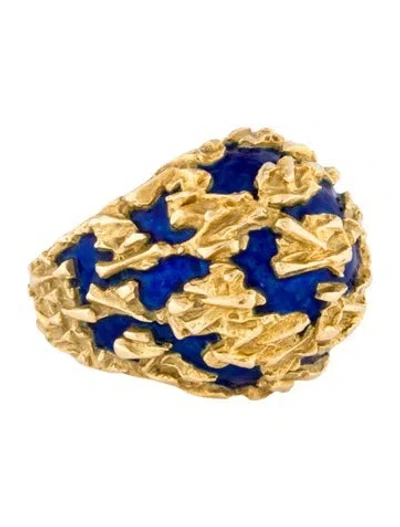 Pre-owned Gübelin 18k Enamel Sculpted Cocktail Ring In Blue