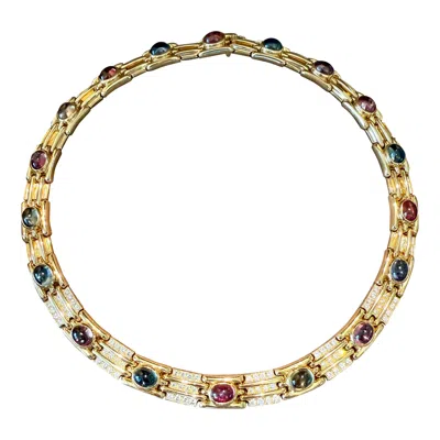Pre-owned Gubelin Lucerne Tourmaline Cabochon & Diamond Ridged Choker Necklace 18 K Yellow Gold Gubelin