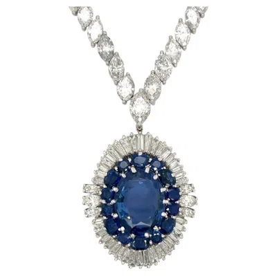Pre-owned Gübelin Gubelin Necklace Certified 18.13 Ct Unheated Burma Sapphire 42.50 Ctw Diamond In Blue