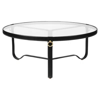 Pre-owned Gubi Adnet Coffee Table Black Leather Ø100 Cm By Jacques Adnet