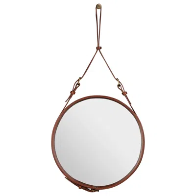 Pre-owned Gubi Adnet Wall Mirror Circular Tan Leather Ø45 Cm By Jacques Adnet In Brown