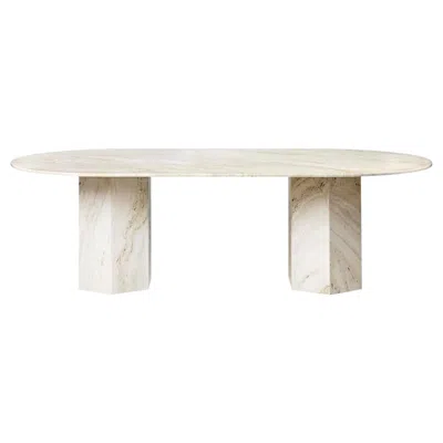 Pre-owned Gubi Elliptical Travertine 'epic Dining Table By Gamfratesi For  In Neutral White