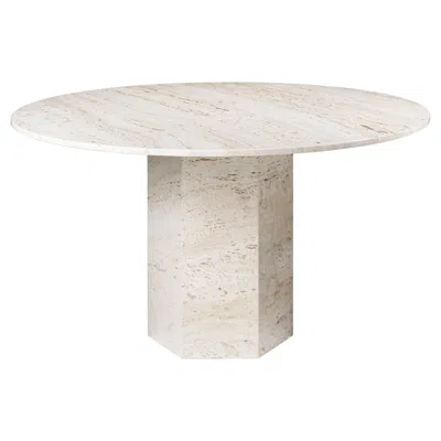 Pre-owned Gubi Epic Dining Table Neutral White Travertine Ø130 Cm By Gamfratesi