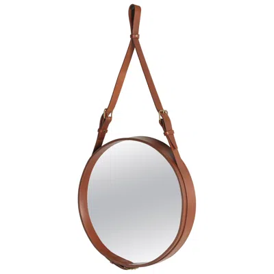 Pre-owned Gubi Jacques Adnet Small 'circulaire' Mirror In Tan Leather For  In Brown