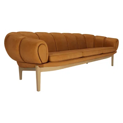 Pre-owned Gubi Leather 'croissant' Sofa By Illum Wikkelsø For  With Oak Legs In Brown