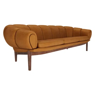 Pre-owned Gubi Leather 'croissant' Sofa By Illum Wikkelsø For  With Walnut Legs In Brown