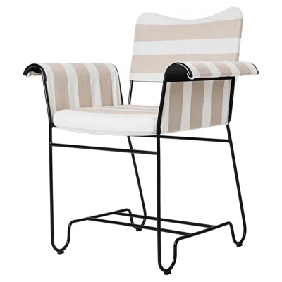 Pre-owned Gubi Tropique Outdoor Armchair In Black Base, Strip Beige By Mathieu Matégot