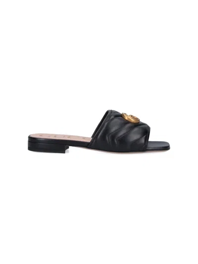 Gucci Jolie Logo-embellished Quilted Leather Slides In Black