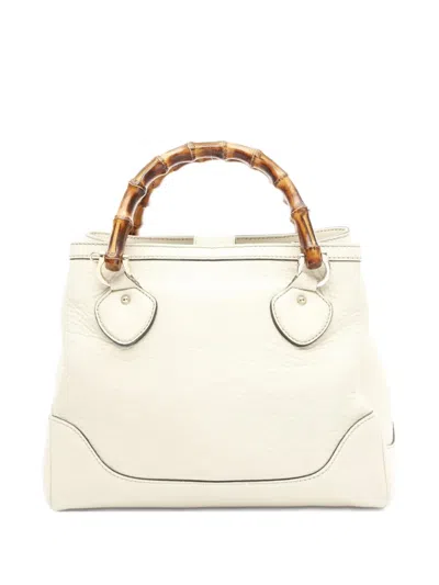 Pre-owned Gucci 00's Diana Bamboo Leather Tote Bag In White