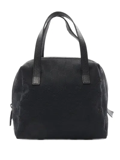Pre-owned Gucci 00's Gg Canvas Leather Tote Bag In Black
