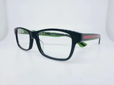 Pre-owned Gucci 006oan 002 55mm Black Frame Red Green Arms Clear Demo Lenses