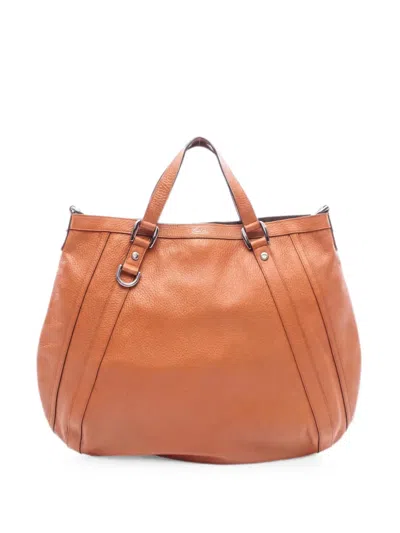 Pre-owned Gucci 00s Abbey Leather Tote Bag In Orange