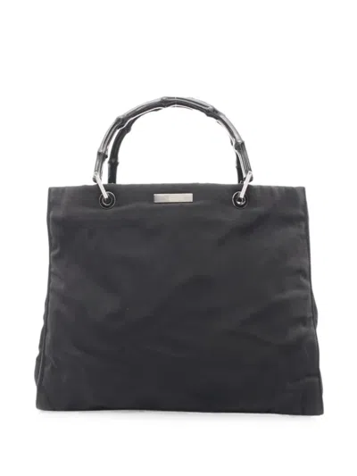 Pre-owned Gucci 00s Bamboo Tote Bag In Black