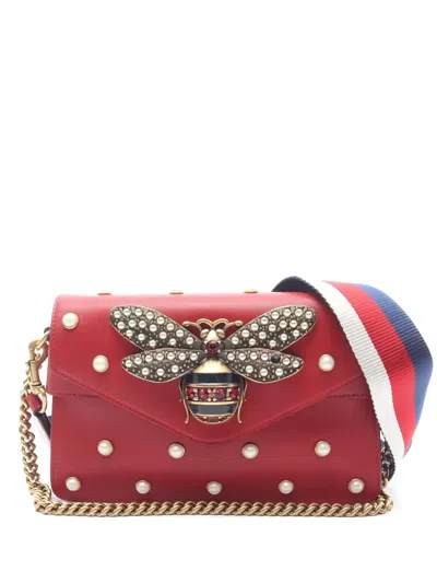 Pre-owned Gucci 00s Bee Pearl Shoulder Bag In Red