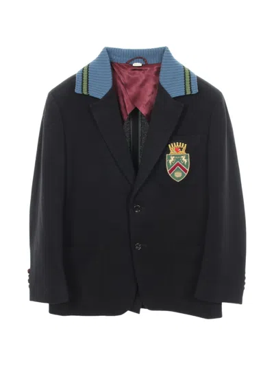 Pre-owned Gucci 00s Emblem Rib-knit-collar Jacket In Black