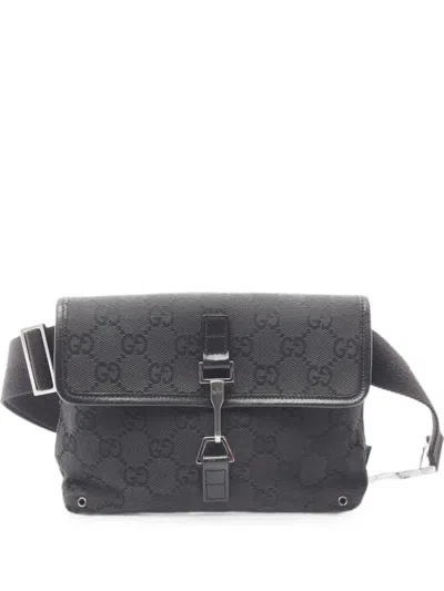 Pre-owned Gucci 00s Gg Canvas Belt Bag In Black